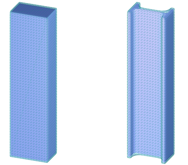 Zoptymalizowana (po lewej) i oryginalna (po prawej) topologia prętów